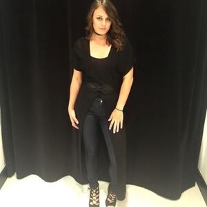 NEW BEBE Chinoiserie Black Sheer Evening Robe Duster S